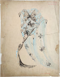 Dessin original. Maquette de costume féminin pour les Folies Bergère.
