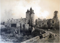 Lithographie originale. Château de Blain. Vue prise dans la cour principale (Loire-inférieure) Bretagne contemporaine.