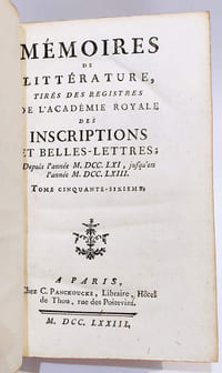 Mémoires de littérature tirés des registres de l'Académie royale des inscriptions et Belles-lettres depuis l'année 1761 jusqu'en l'année 1763. Tome cinquante-sixième