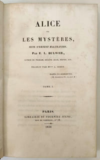 Alice ou les mystères, suite d'Ernest Maltravers par E. L. Bulwer, auteur de Pelham, Eugène Aram, Rienzi, etc. Traduit par Mlle A. Sobry