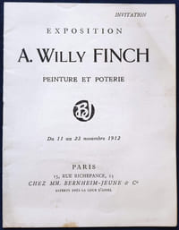 Invitation Exposition A. Willy Finch. Peinture et poterie du 11 au 23 novembre 1912