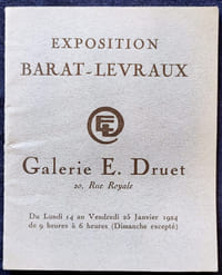 Exposition Barat-Levraux du 14 au 25 janvier 1924