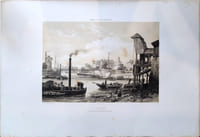Lithographie originale. Nantes vue de la prairie de Mauves. Le château. Nantes et la Loire-Inférieure
