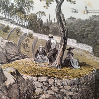 Lithographie originale en couleurs. Vue générale de Nice depuis le mont Alban. Tirage d'essai signé par Cicéri. (Le port, Saint-Roch, Riquier)