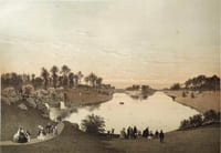 Lithographie originale. Paris. Bois de Boulogne. Le grand lac et ses cascades. Paris dans sa splendeur. 1868. Tirage d'essai avant la lettre.