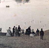 Lithographie originale. Paris. Bois de Boulogne. Le grand lac et ses cascades. Paris dans sa splendeur. 1868. Tirage d'essai avant la lettre.