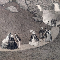 Lithographie originale. Paris. Bois de Boulogne. Le grand lac et ses cascades. Paris dans sa splendeur. 1868. Tirage d'essai avant la lettre.