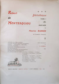 Catalogue de vente de la bibliothèque de Robert de Montesquiou (T.I seul sur 3) Préface de Marice Barrès