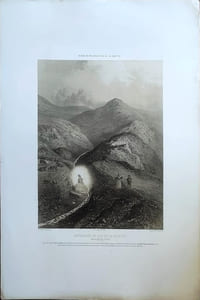 Lithographie originale en couleurs tirée de l'Album du pèlerin à Notre- Dame de la Salette. Apparition de Notre-Dame de la Salette dans le ravin de la Sézia. (planche N°5)