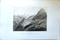Lithographie originale en couleurs tirée de l'Album du pèlerin à Notre- Dame de la Salette. Vue générale de la montagne de l'apparition (planche N°9)