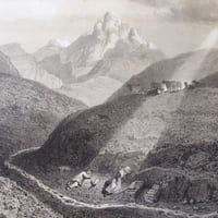 Lithographie originale en couleurs tirée de l'Album du pèlerin à Notre- Dame de la Salette. Sommeil des jeunes bergers un instant avant l'apparition (planche N°4) Mont-sous-les-Baisses
