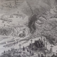 Lithographie originale en couleurs tirée de l'Album du pèlerin à Notre- Dame de la Salette. Fête anniversaire de l'apparition le 19 septembre 1853 (planche N°8)