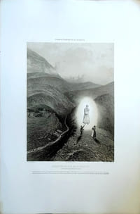 Lithographie originale en couleurs tirée de l'Album du pèlerin à Notre- Dame de la Salette. Assomption de Notre-Dame de la Salette sur le plateau appelé Mont-sous-les-Baisses (planche N°7)