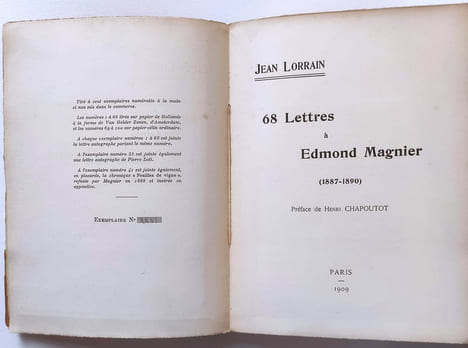 68 lettres à Edmond Magnier (1887-1890) Préface de Henri Chapouteau. Lorrain Jean
