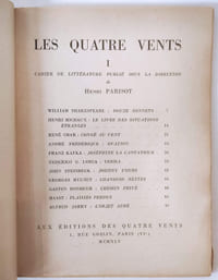 Les quatre vents. Cahiers de littérature publié sous la direction de Henri Parisot N°1.