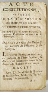 Acte constitutionnel précédé de la déclaration des droits et des devoirs de l'homme et du citoyen, accepté par le Peuple Français le premier vendémiaire An IV de la République. (22 septembre 1795)