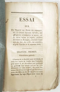 Essai sur un traité des droits des communes, des ci-devant vassaux inféodés, des inféagistes arrentataires et autres, sur les terres vaines et vagues, particulièrement en Bretagne, contenant l'examen des lois, des arrêts, des autorités, d'après l'ancien et le nouveau droit