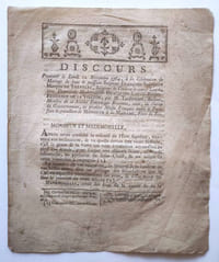 "Discours prononcé le lundi 22 novembre 1784, à la Célébration du mariage de haut & puissant Seigneur François-Salomon Marquis de Trevelec, Seigneur de Coueron et autres lieux avec Demoiselle Mademoiselle Hyacinthe-Louise-Bonne Prudence de la Villéon ; par Monsieur Tardiveaux, Recteur, Membre de la Société Patriotique Bretonne[...]"