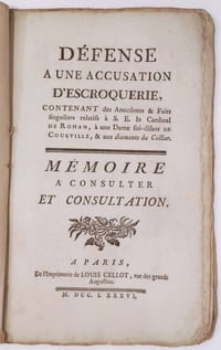 Affaire du Collier : Défense à une accusation d'escroquerie, contenant des anecdotes & faits singuliers relatifs à S. E. le Cardinal de Rohan, à une dame soi-disant de Courville, & aux diamants du collier