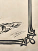 "Dessin original &agrave; l'encre de Chine : Jeune femme d&eacute;nud&eacute;e aux loups noirs dans un encadrement de lignes Art Nouveau en ""coup de fouet"", vers 1900". ...