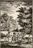 Gravure des peuples Br&eacute;siliens tir&eacute;e de La Description de l'univers (1683) par Manesson Mallet (cannibalisme / anthropophagie / Br&eacute;sil/ Am&eacute;rindiens). ...