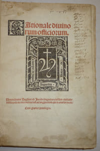 Rationale Divinorum officiorum. Uenundantur Lugduni ab Iacobo. Huguetan eiusdem civitatis bibliopola in vico mercuriali ad angiportum quid ararim ducit Cum gracia et privilegio.