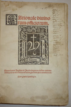 Rationale Divinorum officiorum. Uenundantur Lugduni ab Iacobo. Huguetan eiusdem civitatis bibliopola in vico mercuriali ad angiportum quid ararim ...