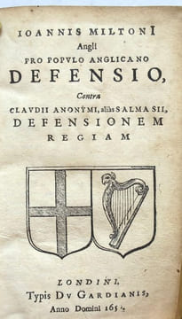 Pro populo Anglicano Defensio, contra Claudii Anonymi, alias Salmasii, Defensionem Regiam.. MILTON (John).
