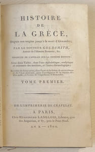 HISTOIRE DE LA GRECE, depuis son origine jusqu'à la mort d'Alexandre. Traduite de l'anglais sur la onzième édition : avec deux tables, dont l'une alphabétique, analytique et raisonnée des matières, et l'autre chronologique.
