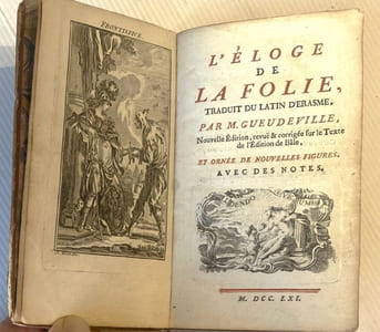 L'ELOGE DE LA FOLIE, traduit du latin par M. Gueudeville. Avec des notes (par Meunier de Querlon).