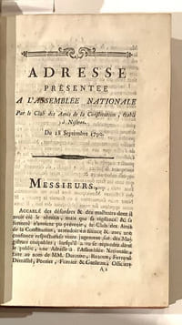 REPONSE DU CLUB DES AMIS DE LA CONSTITUTION établi à Nimes, aux faits allégués par six officiers municipaux de la même ville, & le sieur Boyer, substitut du procureur de la Commune, dans l'adresse qu'ils ont présentée à l'Assemblée Nationale.