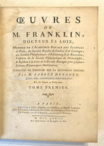 ŒUVRES. Traduites de l'anglais sur la quatrième édition par M. Barbeu Dubourg avec des additions nouvelles.