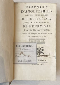 HISTOIRE D'ANGLETERRE, depuis l'invasion de Jules César, jusqu'à l'avènement de Henry VII. Traduite de l'anglais par madame B*** (Belot).