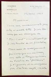 Lettre signée, 1 page et demie.