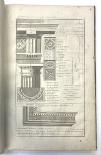 Grand et nouveau Vignole, ou régle des cinq ordres d'architecture selon Jacques Barrozzio de Vignole, augmenté de l'ordre français, avec un traité de géométrie, de la coupe des pierres, des bâtiments et jardins, de charpente, de menuisierie et serrurerie par le Sr Panseron professeur d'architecture et gravé par Vanmaelle.