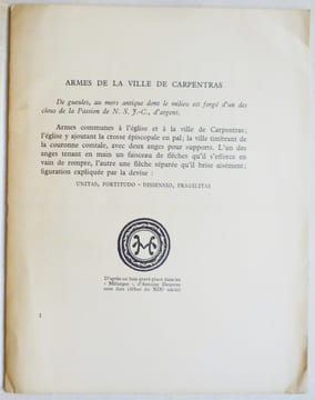 Armes de la ville de Carpentras.. CARPENTRAS) ARMES
