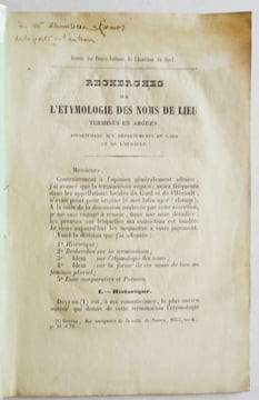 Recherches sur l'étymologie des noms de lieu terminés en "argues", appartenant aux départements du Gard et de l'Hérault.. COLSON (A.).