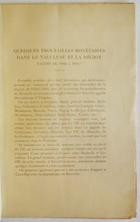 Quelques trouvailles monétaires dans le Vaucluse et la région faites de 1920 à 1941.