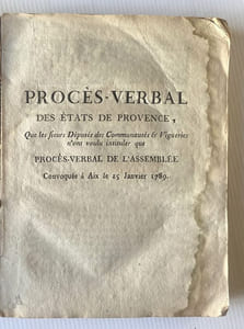 des Etats de Provence, que les sieurs Députés des Communautés & Vigueries n'ont voulu intituler que Procès-Verbal de l'Assemblée convoquée à Aix le 25 janvier 1789.