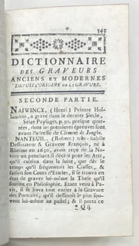 Dictionnaire des Graveurs anciens et modernes depuis l'origine de la Gravure; Avec une notice des principales estampes qu'ils ont gravées. Suivi des catalogues des Oeuvres de Jacques Jordans, & de Corneille Visscher et du Catalogue des Estampes gravées d'après P. P. RUBENS. Avec une méthode pour blanchir les estampes les plus rousses, & en ôter les taches d'huile.