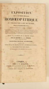 Exposition de la doctrine homoeopathique ou organon de l'art de guérir. Traduit de l'allemand  sur la dernière édition par le docteur A. J. L. Jourdan.