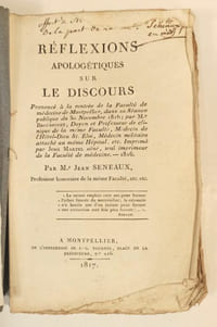 Réflexions apologétiques sur le discours prononcé à la rentrée de la Faculté de médecine de Montpellier, dans sa séance publique du 30 novembre 1816 par M. Broussonet...