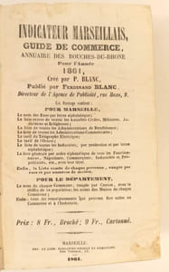 Indicateur marseillais, guide de commerce, annuaire des Bouches du Rhône pour l'annéev 1861.