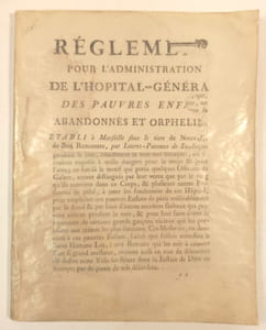 Règlement pour l'administration de l'hôpital général des pauvres enfants abandonnés et orphelins. Etabli à Marseille sous le titre de Notre-Dame de Bon Rencontre, par lettres-patentes de Sa Majesté.