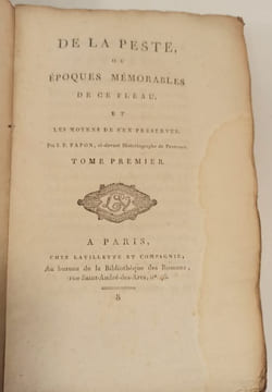 De la peste, ou époques mémorables de ce fléau et les moyens de s'en préserver.. PAPON J. P.