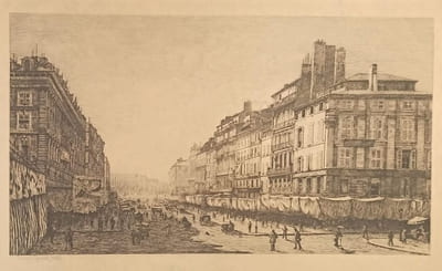 La Canebière à Marseille. Eau-forte de Lucien Gautier.