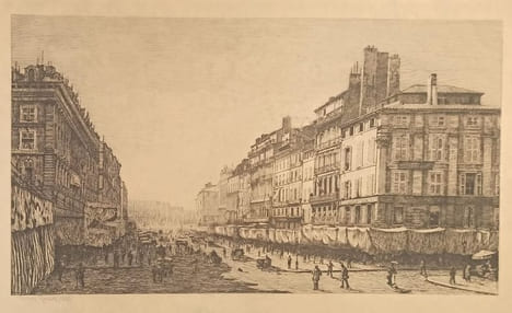 La Canebière à Marseille. Eau-forte de Lucien Gautier.. GRAVURE - MARSEILLE - la Canebière - Gautier