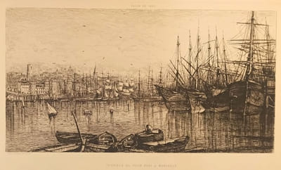 Intérieur du Vieux port à Marseille. Eau-forte de Lucien Gautier.