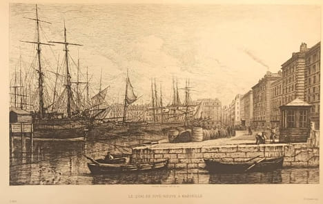 Le Quai de Rive Neuve à Marseille. Eau-forte de Lucien Gautier.. GRAVURE - MARSEILLE - Quai de Rive Neuve.