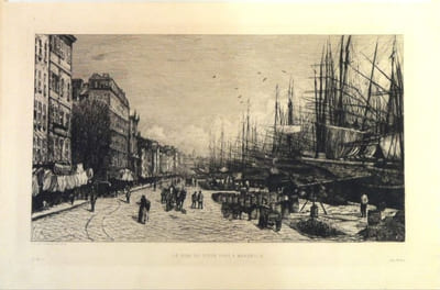 Le quai du Vieux port à Marseille. Eau-forte de Lucien Gautier.